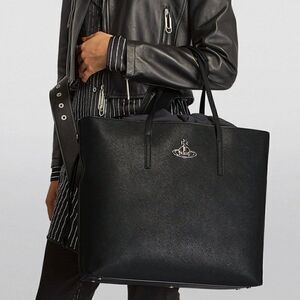 EUC Vivienne Westwood Womens Black Textured Polly Drawstring Vegan Tote Bag